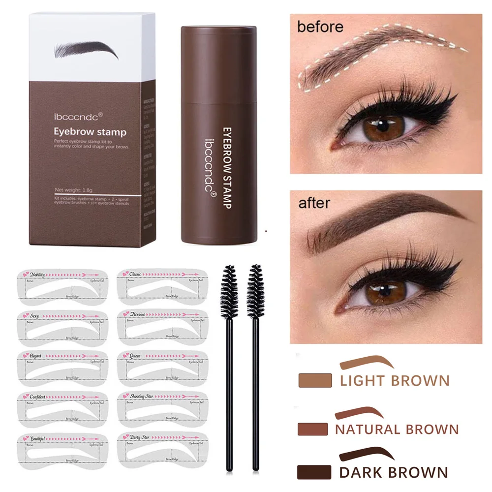 

Hot New Eyebrow Stamp Kit 10pcs Eyebrow Stencil Shaping Makeup Kit Perfect Eyebrows in Seconds Definer Brow Powder With Brushes