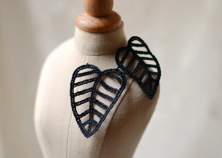 5 Pieces Black Embroidery Leaves Patches Lace Applique Collar Wedding Dress Formal Accessories Fabric 15*7cm | Дом и сад