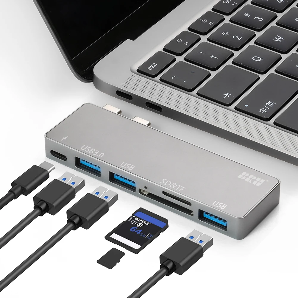 

BRU Usb C Hub For Macbook Pro Adapter Usb Type C Hub 3.0 Tf Sd Reader Slot Pd For Macbook Pro/air 2020 USB Hubs