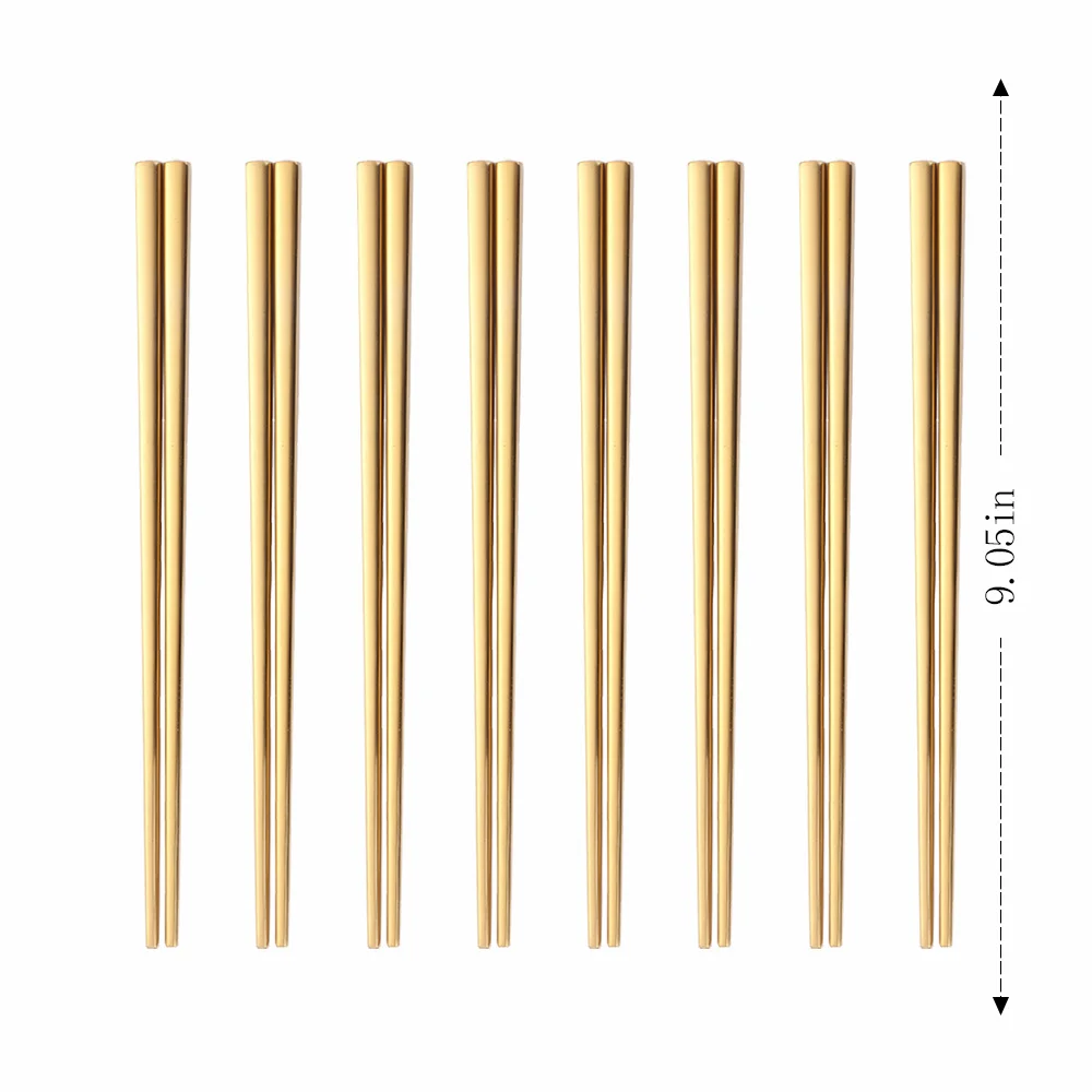 

8 Pairs Glossy Gold Korean Style Chinese Chopsticks Sushi Sticks Noodles Rolls Food Tableware Metal Reusable Chopsticks