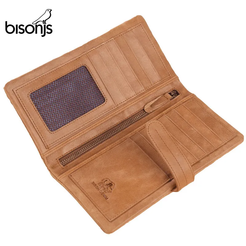 BISON DENIM, Воловья кожа, Женский кошелек, длинный клатч, Женский кошелек, винтажный держатель для карт, кошелек для монет, carteira feminina W4401
