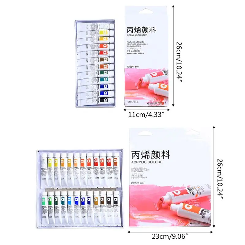 

12/24 Colors Professional Acrylic Paints Brush Set 12ml Tubes Artist Drawing Painting Pigment Hand Painted Wall Paint DIY