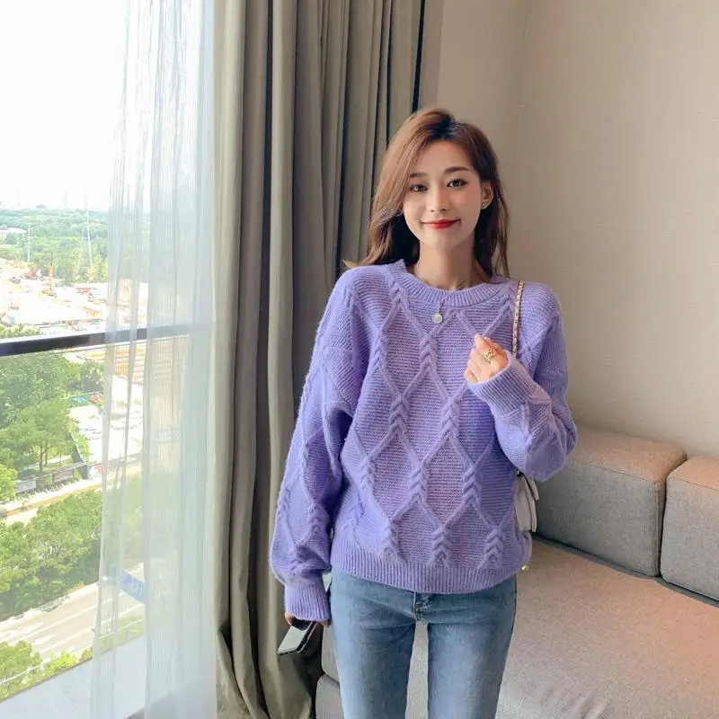 Женские вязаные пуловеры с круглым вырезом свободные Джемперы короткий теплый