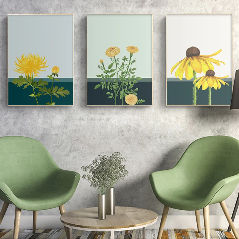 

Sunflower Painting Nordic poster Yellow Flower Plant Wall Art Canvas Painting Studio Home Decoration For Livingroom no Frame