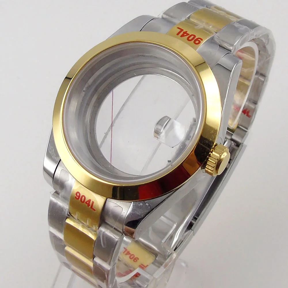 40mm Yellow Gold Polished Bezel Sapphire Glass Deployment Fit For NH35 Miyota 8215 MOVEMENT enlarge