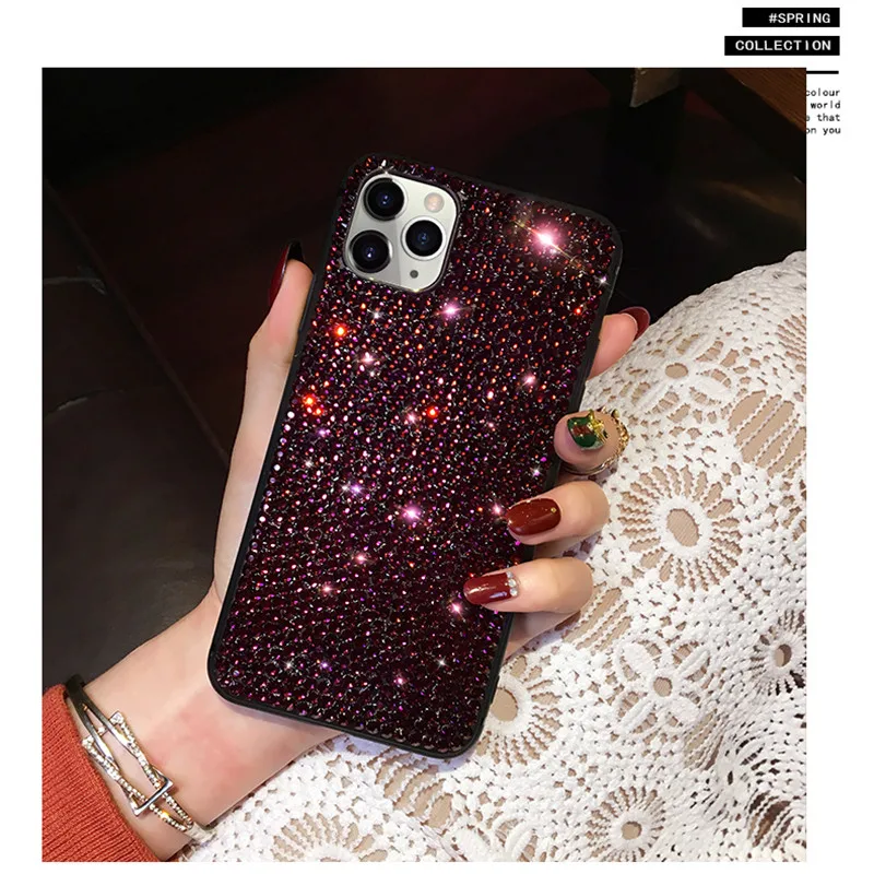 Модный черный мягкий чехол с блестящими стразами для iPhone 11 Pro XS Max XR X 8 7 6 6S Plus SE 2020