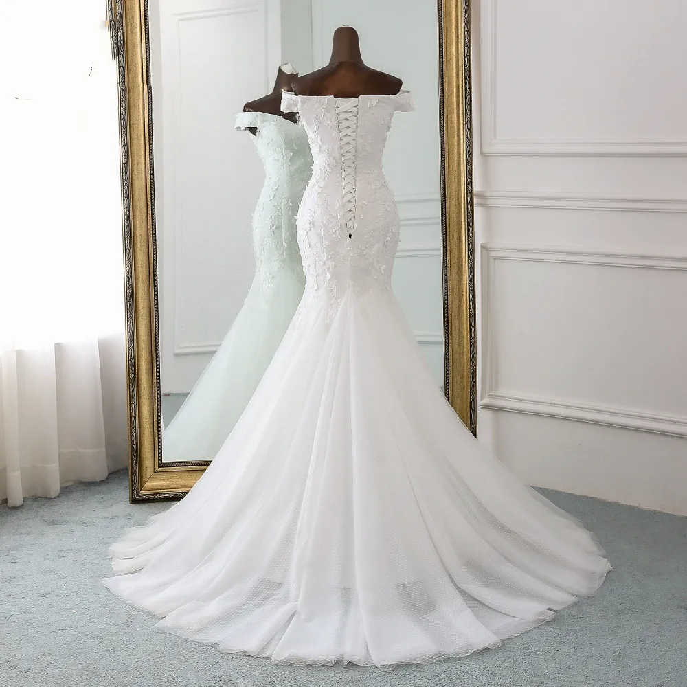 Женское свадебное платье-русалка кружевное платье с трехмерными цветами новинка