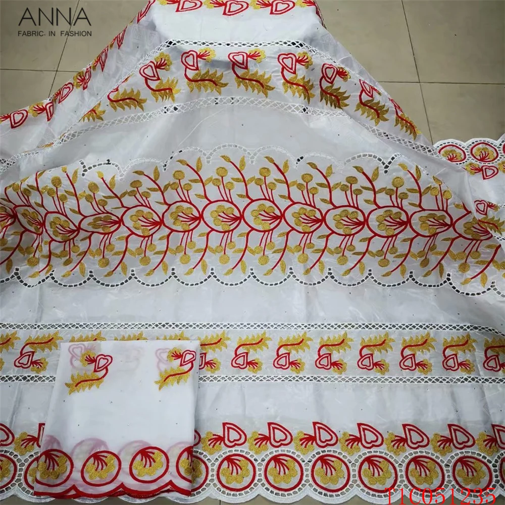 

Anna white african bazin fabric 2021 high quality french lace with stones nigerian chiffon fabrics 5 yards+2 yards for dress