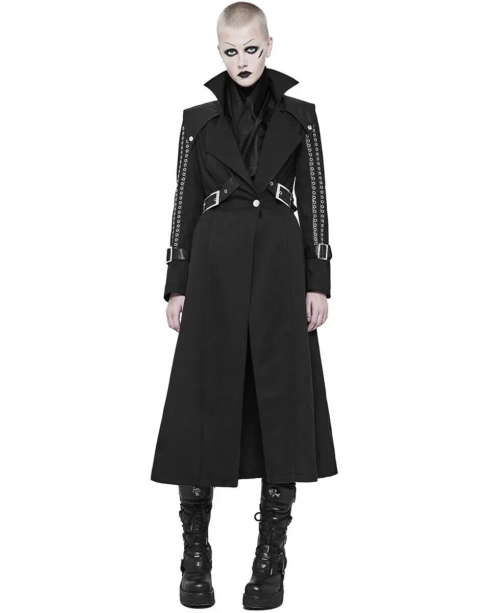 Готическое Женское зимнее черное длинное пальто женское в стиле ретро верхняя
