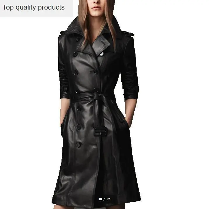 2020 New European Women Slim Leather Jacket PU Leather Coat X- Long Trench XXXL plus size  jaqueta couro leather coat XQ076