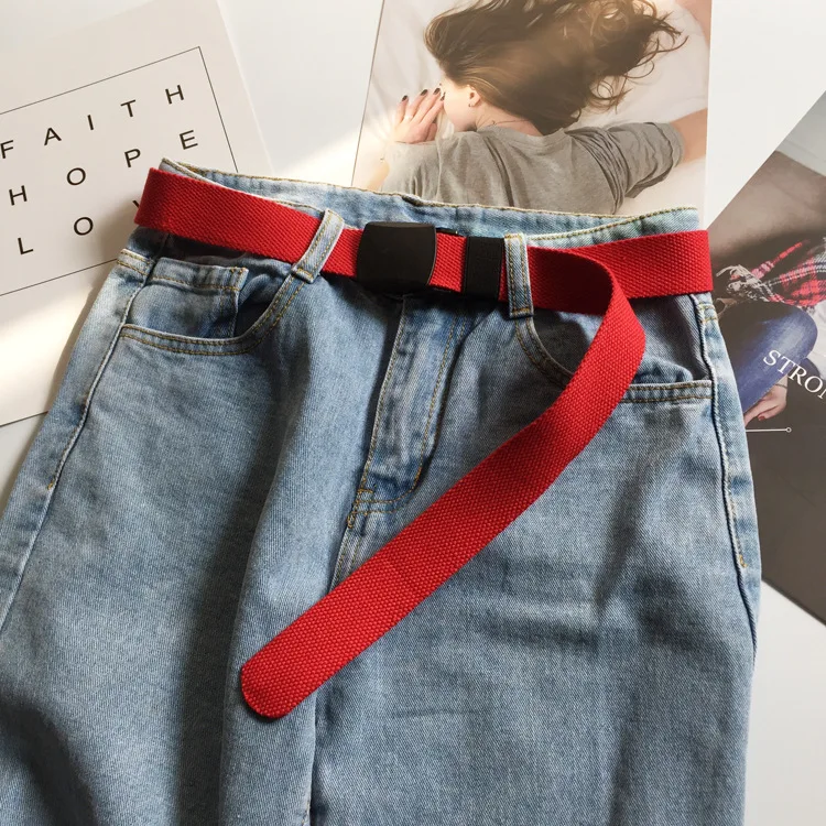 

Joker fashion canvas belts for young men and women jeans belts simple plastic buckle belts tide