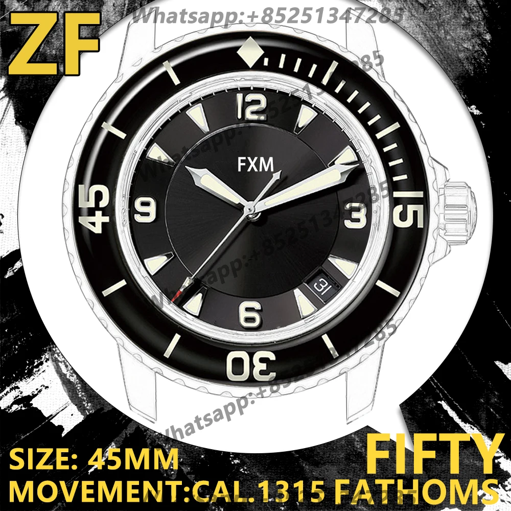 

Men's Automatic Mechanical Top Luxury Brand Watch Fifty Fathoms Black Titanium ZF 904L 1:1 Best Edition AAA Replica Super Clone