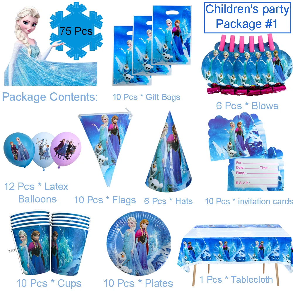 

For 10 People Frozen Theme Disposable Tableware Set Elsa Anna Paper Cup Plate Tablecloth Baby Shower Birthday Party Supplies