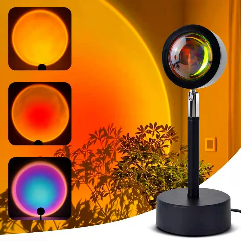 

180°Rotating Wall Floor Atmosphere Home Projection Rainbow Sunset Lamp Night Light Room Colorful Romantic Background USB Table