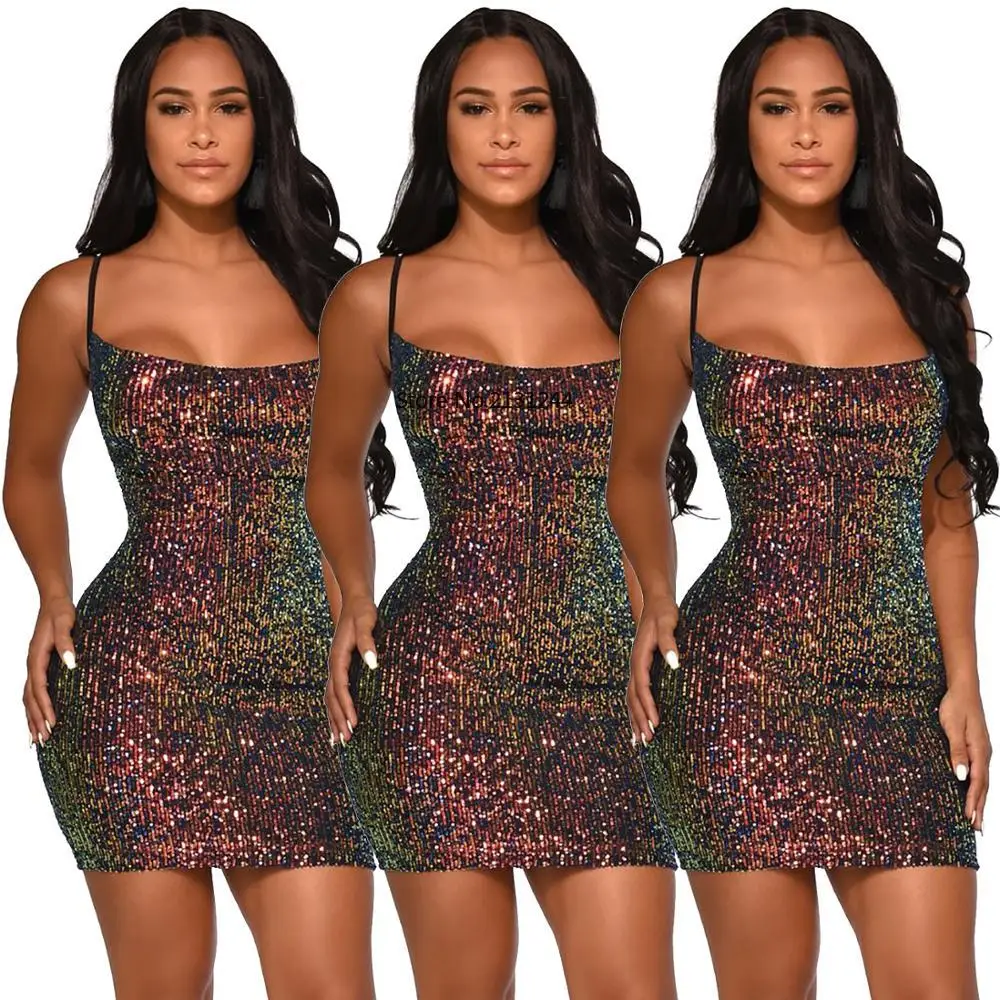 Пикантные расшитые блестками с женское платье комбинация 2019 на бретельках без