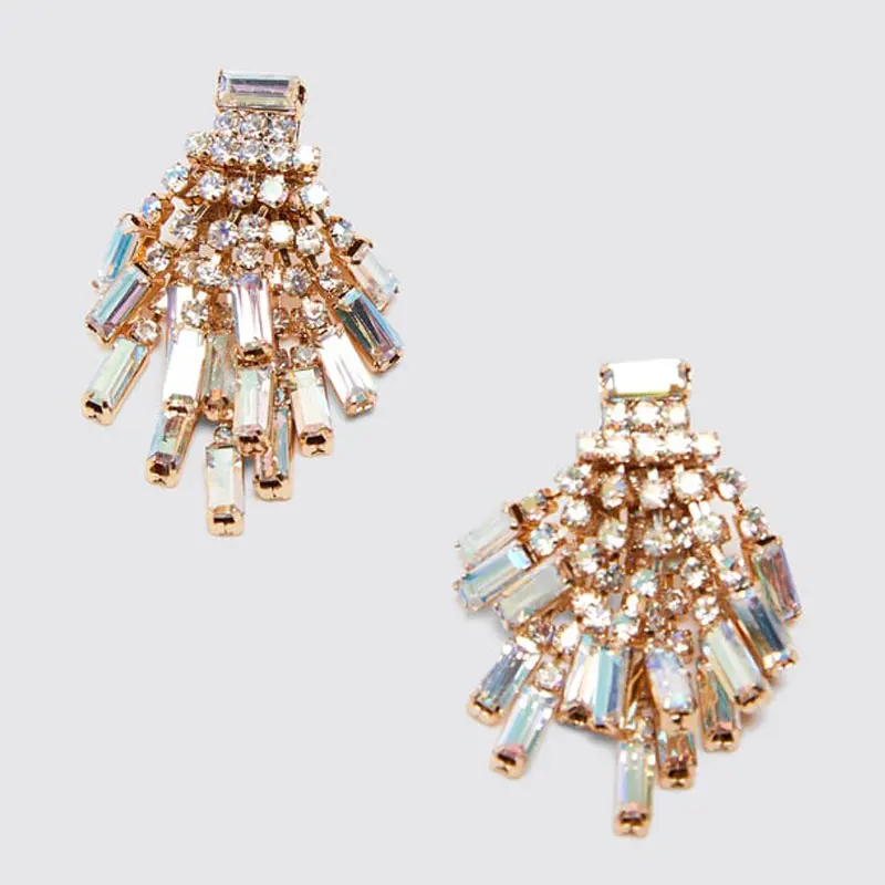 Girlgo ZA модные длинные висячие AB Цвет Кристалл Висячие серьги для женщин Boho большие круглые яркие серьги украшения вечерние подарки
