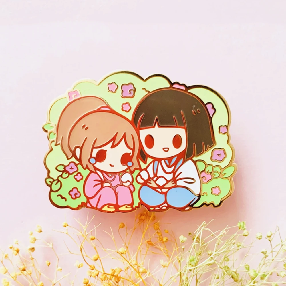 

Haku and Chihiro Hard Enamel Pin Cartoons Animal Golden Brooch Cute Pastel Plant Grass Flowers Pins Spirited Away Anime Fan Gift