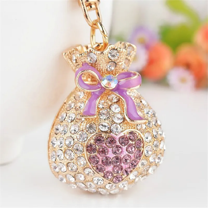 Новинка брелок для ключей со стразами модный кошелек Fukubukuro автомобильный кольцо