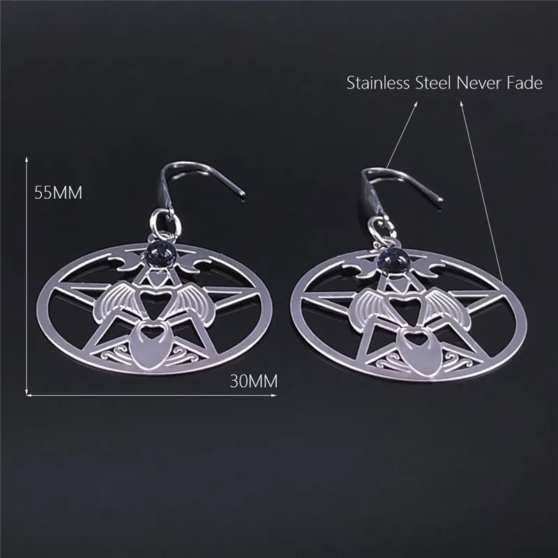 

Purple Crystal Stainless Steel Drop Earring Women Witchcraft Pentagram Angel Silver Color Earring Jewelry boucle doreille EXS03