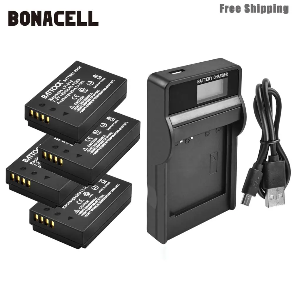 Bonacell 1800 мАч LP-E12 LPE12 LP E12 Аккумулятор для камеры+ ЖК-зарядное устройство для Canon EOS M10 Kiss X7 Rebel SL1 EOS 100D аккумулятор DSLR L50