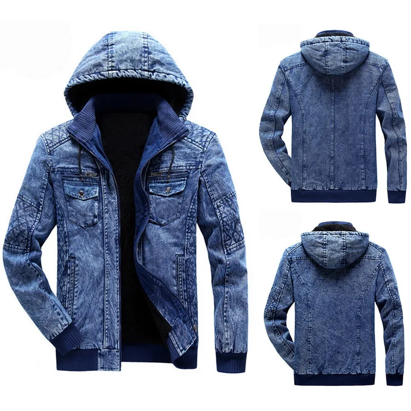 Мужские зимние теплые джинсовые куртки 2019 модная флисовая джинсовая куртка с