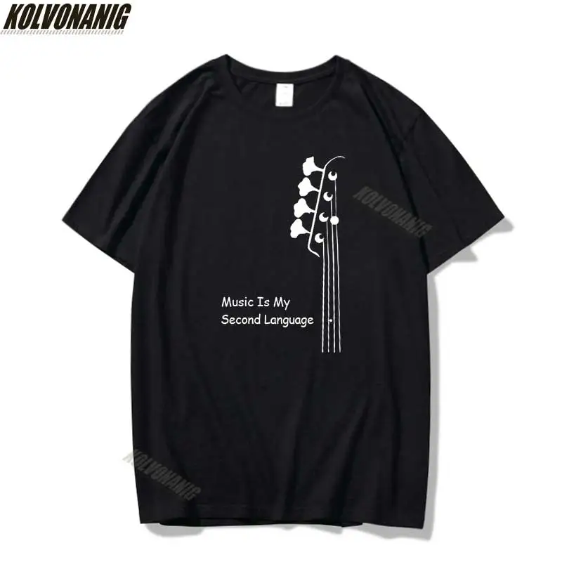 

Guitar Guitarist Bassist Printed T-Shirt Streetwear Men Music Is My Second Language Music Gothic Clothes Hip Hop Friends Tees