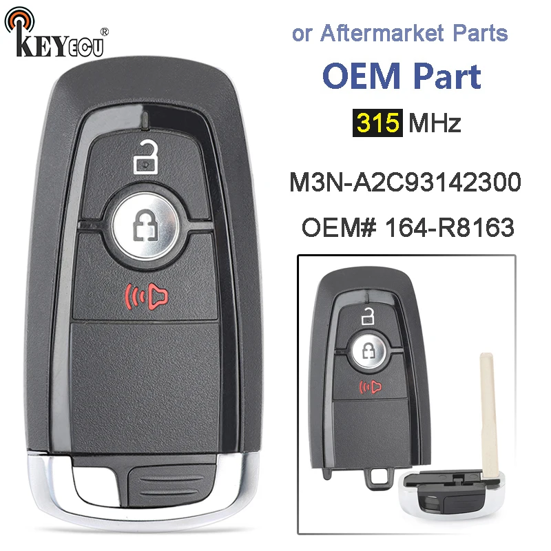 KEYECU 315 МГц FCC: M3N A2C93142300 164 R8163 смарт 3 кнопочный дистанционный ключ для Ford Fusion F250 F350