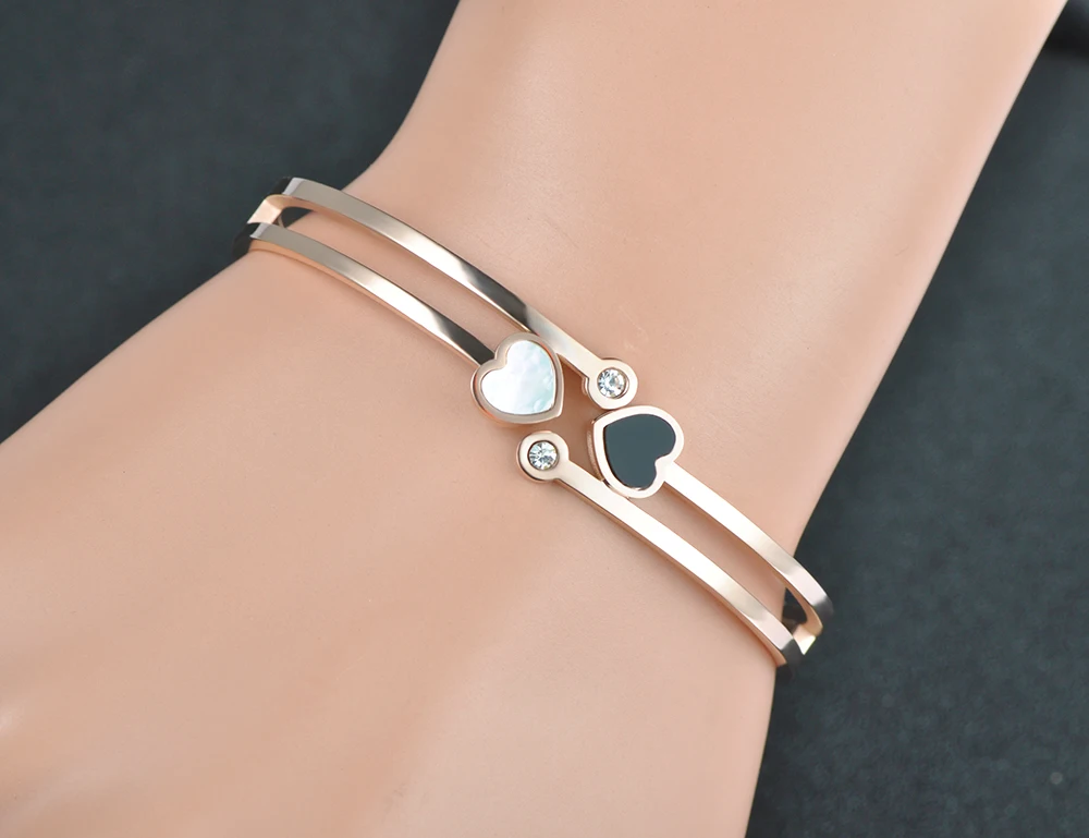 Женский Браслет манжета BOBOTUU черный и белый браслет из нержавеющей стали с