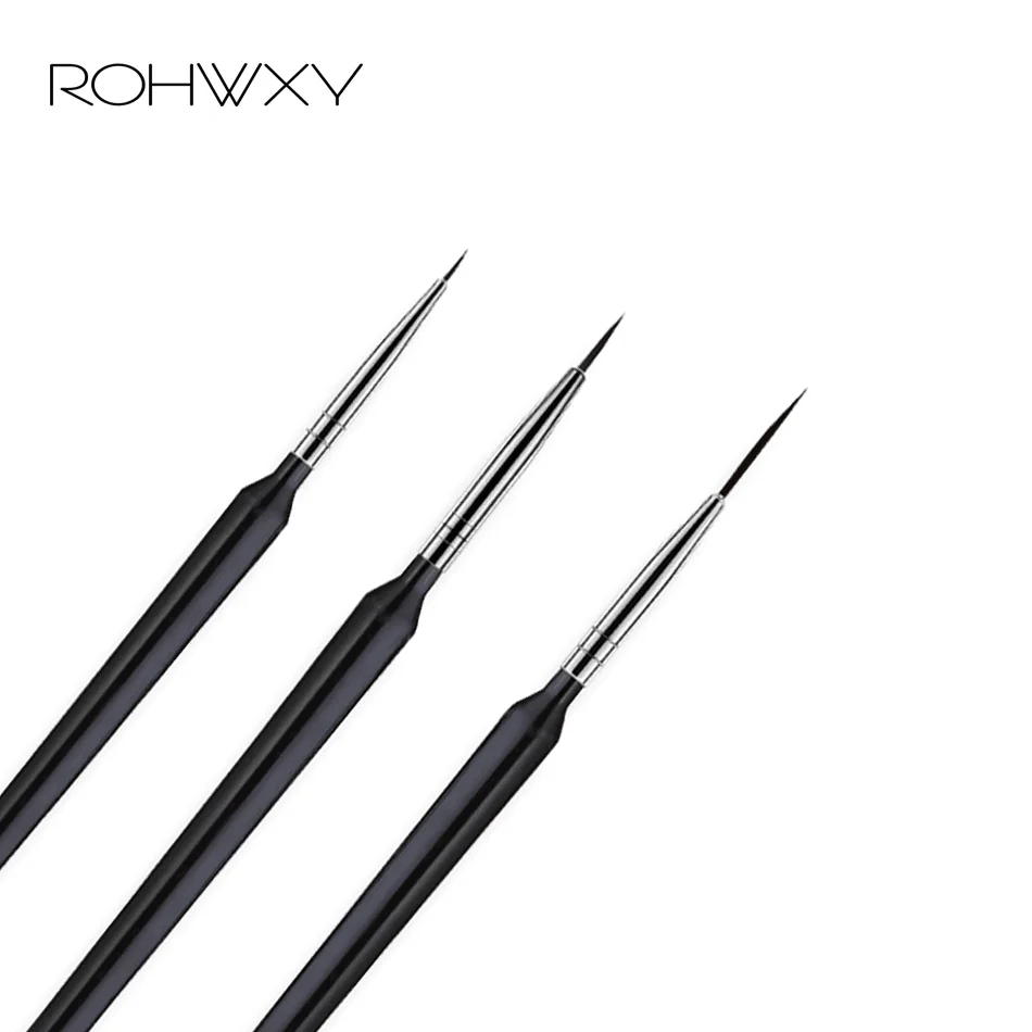 ROHWXY 3 шт./компл. Nail Art кисти акриловые французской живописи кисти цветок дизайн в полоску линии вкладыш DIY чертежный карандаш для маникюра, инструменты