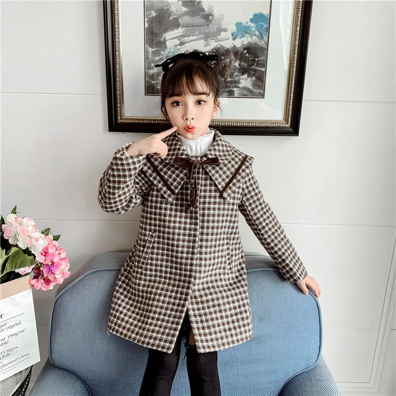 

Girl Coat Kids Woolen Cloth 2021 Navy Collar Plus Velvet Thicken Warm Winter Autumn Kids Cardigan Cotton Outwear Children's Clot