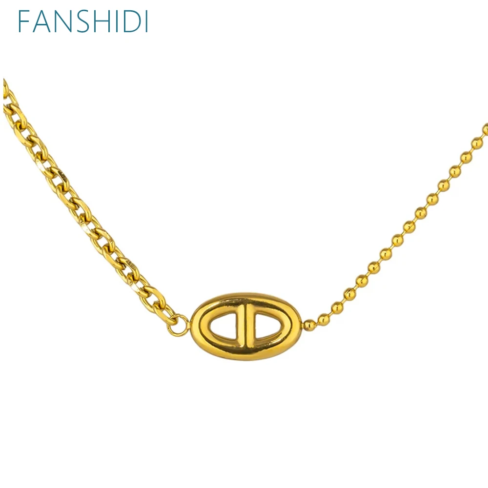 

FANSHIDI 90s Pig Nose Charm Necklace For Women Coffee Beans Stainless Steel 18k Gold Plated Choker Bead Chain Ins Jewelry