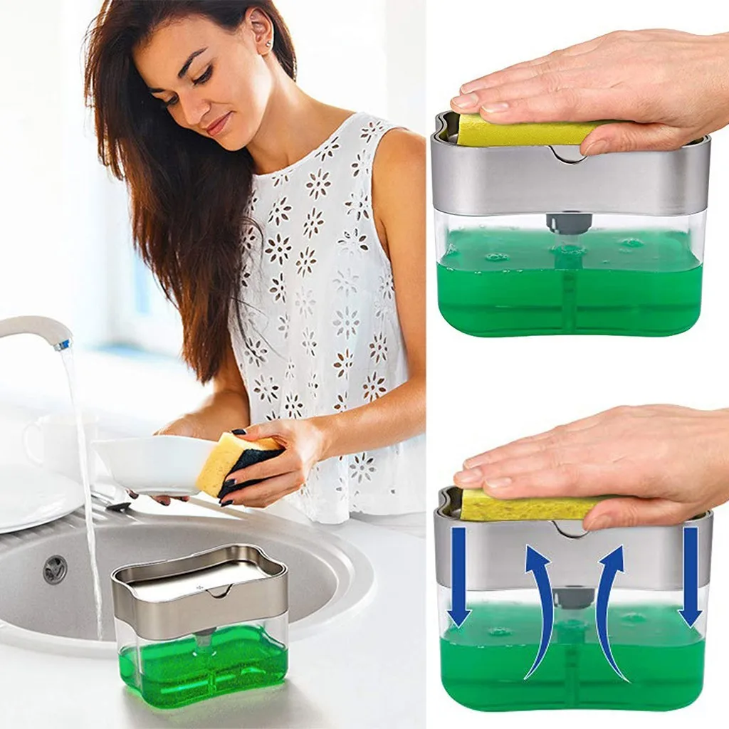 

2-in-1 Rack Soap Dispenser With Sponge Holder Double Layer Soap Box Dishwashing Liquid Detergent Container Dozownik Na Mydlo