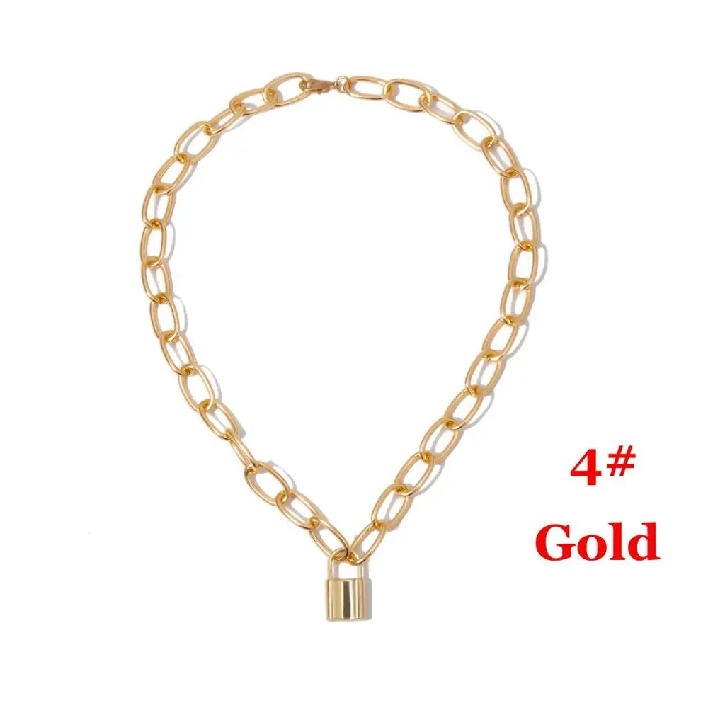 Gold 4 Новая мода Панк ожерелье ювелирные изделия Золотой Серебряный замочек кулон ожерелье s Нержавеющая сталь Rolo кабель цепи воротник - Окраска металла: Gold 4