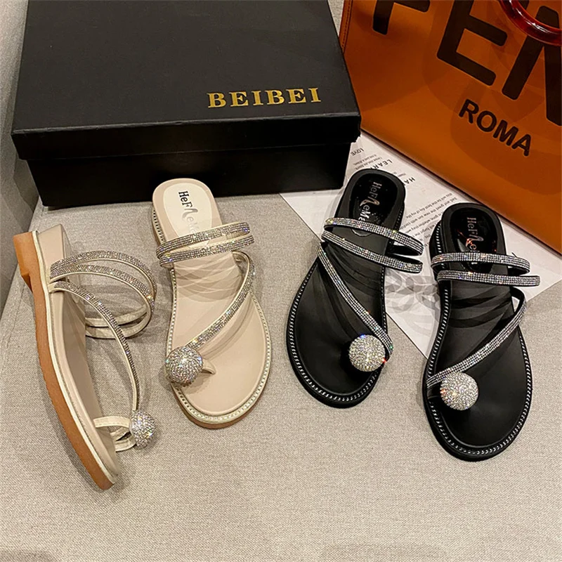 

Sandals And Slippers Women's Summer Wear Fashion Set Toe 2021 New Summer Rhinestone Ladies Two-Wear Beach Flip-Flop Sandals