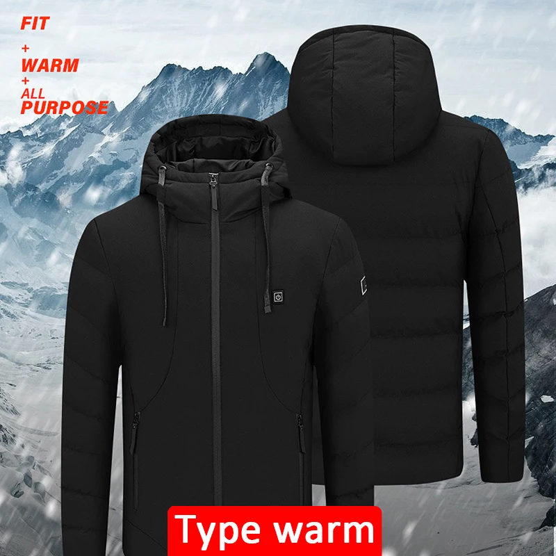 

Hiking Hunting Thermal Warmer Jacket Winter Electric Heated Vest Jackets USB Electric Heating Coat for Camping Outdoor with caps