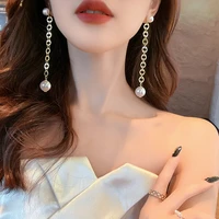 925 needles a long section with two kinds of pearl earrings law tassels temperament fashion chain earrings dangle luxury