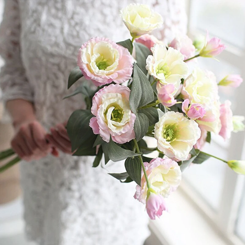 

Artificial Eustoma 70Cm Triple Fork Fake Flowers Fo Home Wedding Decoration Raw Silk Eustoma Cheap Rose Flower Branch Indoor New