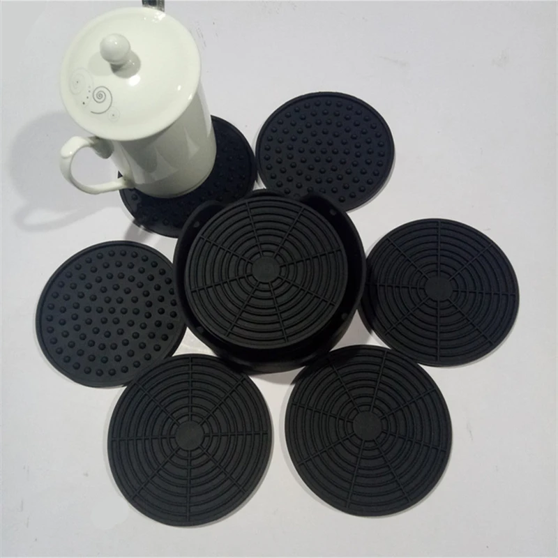 Лидер продаж набор черных круглых силиконовых подставок для напитков