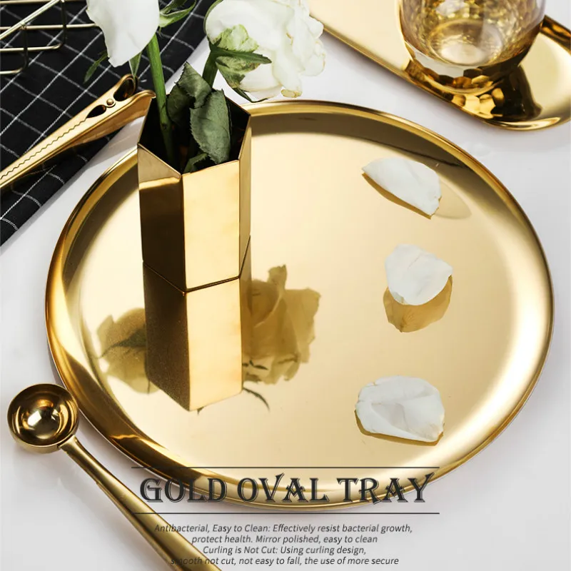 Скандинавский розовый золотой поднос для хранения ювелирных изделий лоток из