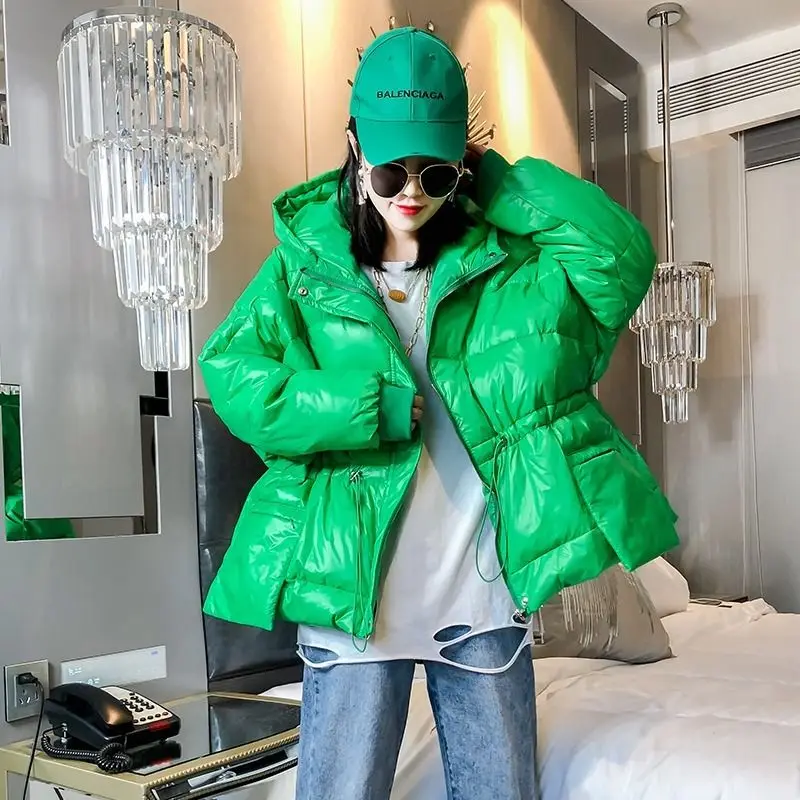 Новинка 2021 зимнее блестящее Женское пальто с капюшоном Повседневная Свободная