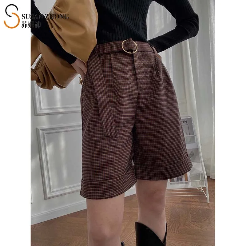 

Женские шорты, женские бермуды, новинка весны-лета 2021, элегантные романтичные винтажные свободные широкие штаны, высокая талия, на молнии, с ...