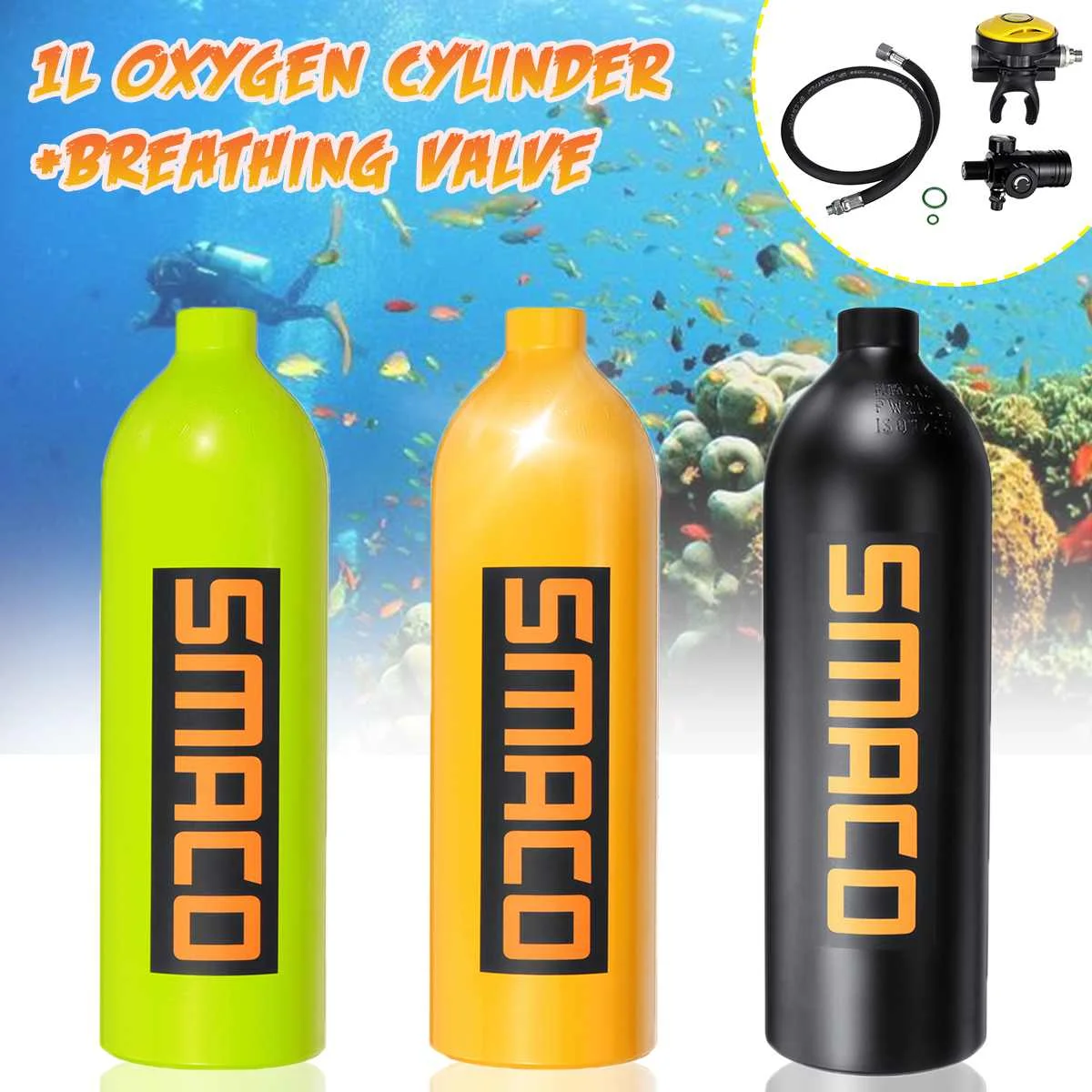 SMACO 1L аквалангный кислородный цилиндр Дайвинг Воздушный бак дыхательный клапан респиратор Сноркелинг профессиональное снаряжение для дайвинга