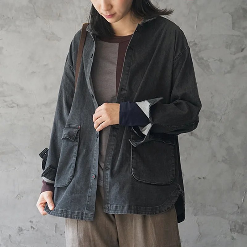 Новинка 2020 весеннее однотонное однобортное джинсовое пальто с отложным