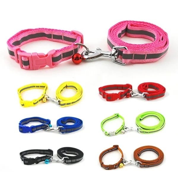 

Dog Leash Safety Light Reflecting Solid Color Pet Dog Puppy Ring Collar With Walking Out Lead Leash