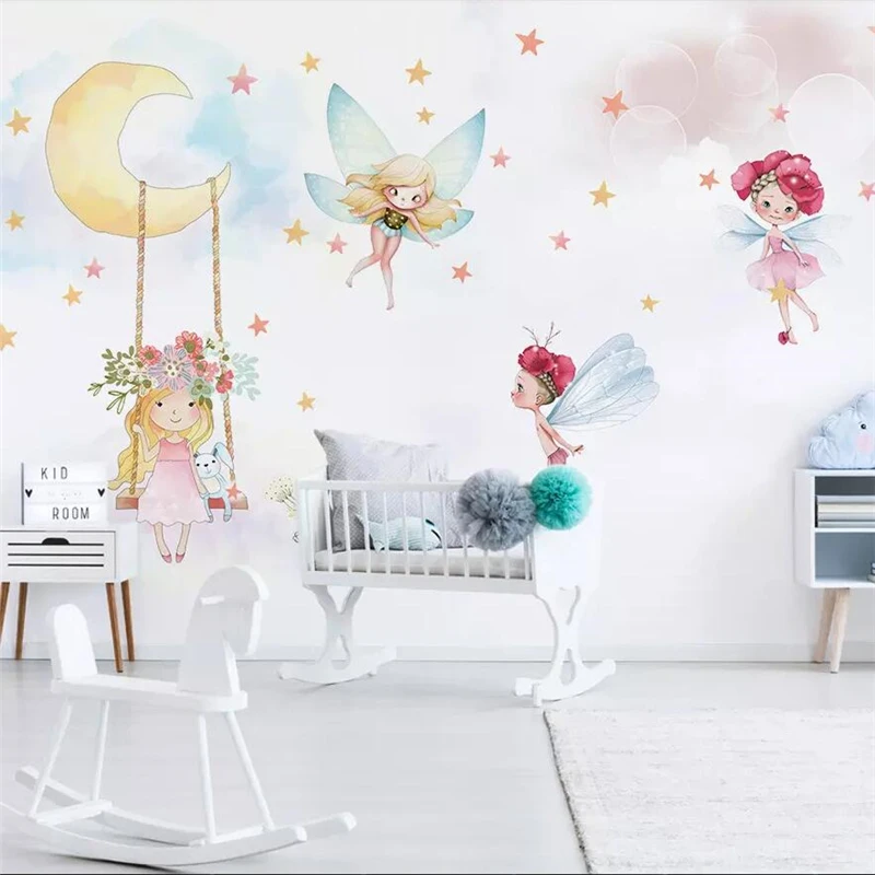 

wellyu Customized large mural wallpaper Nordic modern minimalist hand-painted cute elf girl child room background wallpaper