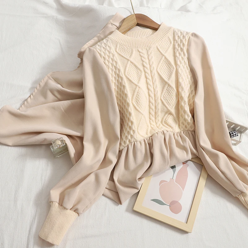 Женское трикотажное платье с круглым вырезом однотонное винтажное вельветовое