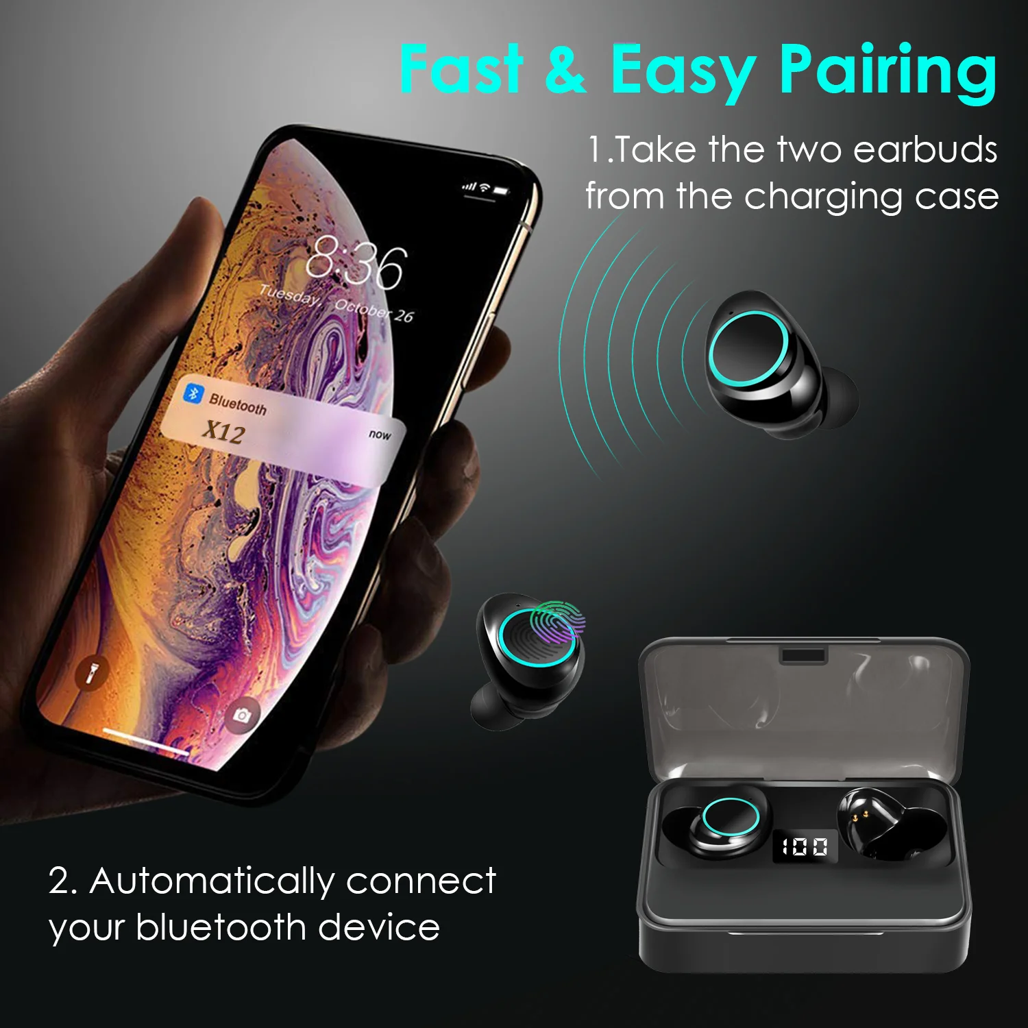 2019X12 TWS 5,0 Bluetooth наушники 9D стерео беспроводные наушники IPX7 водонепроницаемый 3500 мАч светодиодный для xiaomi huawei iPhone samsung