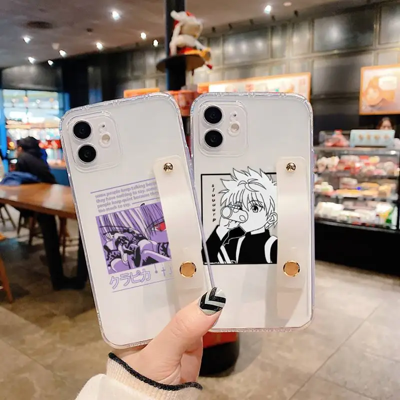 

Hunter X Killua Zoldyck Anime Phone Case Wrist Strap For iPhone 7 8 11 12 X XS XR MINI Pro Max Plus Hand Band Transparent Clear