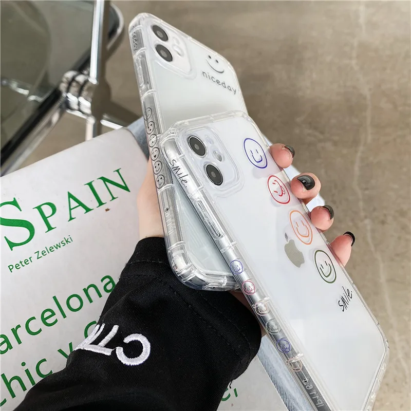 

Smiley Cartoon Phone Case For iPhone 11 12Mini 7 8 Plus X SE2 12 Pro XS Max Cases Transparent Full Coverage Back Cover Capa