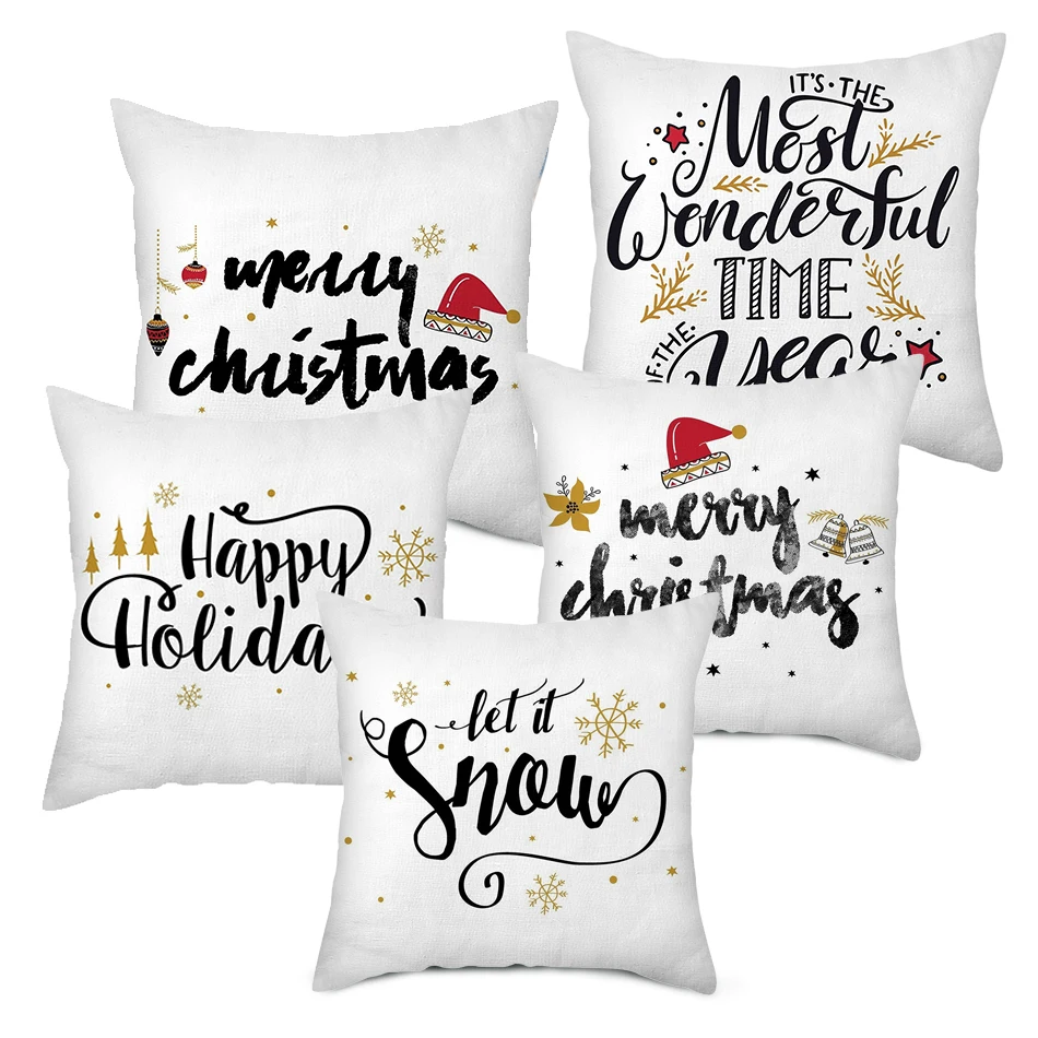 

Nanacoba Throw Pillows Cover Merry Christmas Happy Holiday Letter Cushion Cover White Home Decoration Cushion Cover for Sofa